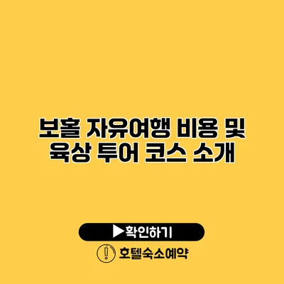 보홀 자유여행 비용 및 육상 투어 코스 소개