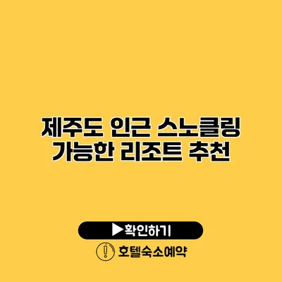 제주도 인근 스노클링 가능한 리조트 추천