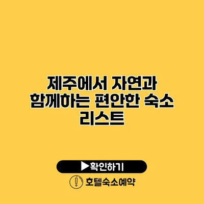 제주에서 자연과 함께하는 편안한 숙소 리스트